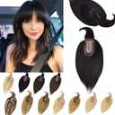 Hair Toppers for Women with Thinning Hair Real Human Hair Silk Base with Bangs Toppers Hair for Women Clip in Hair Toppers for Hair Loss Grey Hair 14 Inch #1B Natural Black