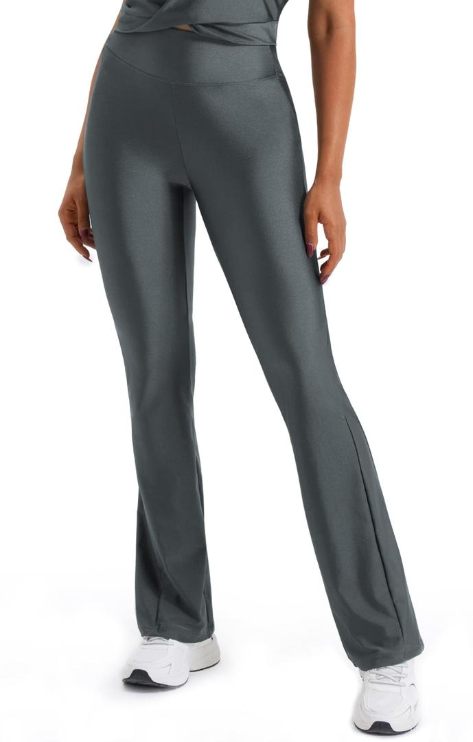 JOYSPELS Flare Yoga Pants for Women High Waisted Casual Pants with Back Pocket Lightweight Workout Bootcut Leggings for Gym, Casual, or Lounge Wear (Gray, M)