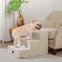 Made4Pets Dog Stairs for Small Dogs, Extra Wide Dog Steps for Bed Couch Sofa and Chair, 35D Foam Pet Steps for Small Dogs and Cats(Up to 40lbs), Non-Slip Bottom Pet Stairs, Beige, 3 Steps