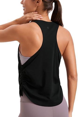 CRZ YOGA Pima Cotton Ruched Side Tank Tops for Women - Workout Athletic Casual Racerback Crewneck Loose Sleeveless Shirts, XL