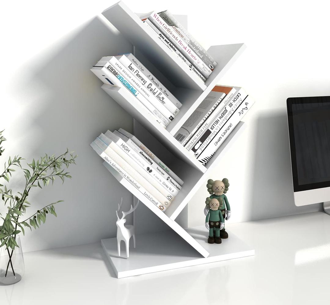 Godferyxin Small Bookcase for Desk Decor, 5-Tier White Wood Small Bookshelf Compact Corner Mini Bookcase for Bedroom, Office, or Apartment, Holds Books, CDs, and Decor Book Tree Bookshelf