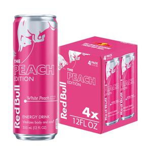 Red Bull Peach Edition Energy Drink, with 114mg Caffeine plus Taurine & B Vitamins, 12 Fl Oz, 4 Pack (EXP 08/03/27)