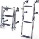 Marinebaby Stainless Steel Folding Boat Boarding Ladder for Pontoon,2+1 Steps Ladder Stern Mount W Rubber Grips,3 Steps Portable Folding Boat Ladder