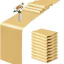 10 Pack Satin Table Runner 12 x 108 Inch Long Light Gold Smooth Silk Fabric Table Runner for Birthday Parties Wedding Banquets Decorations.