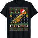 Trumpet Christmas Lights Funny Music Lover Ugly Sweater Xmas T-Shirt, Size: Large