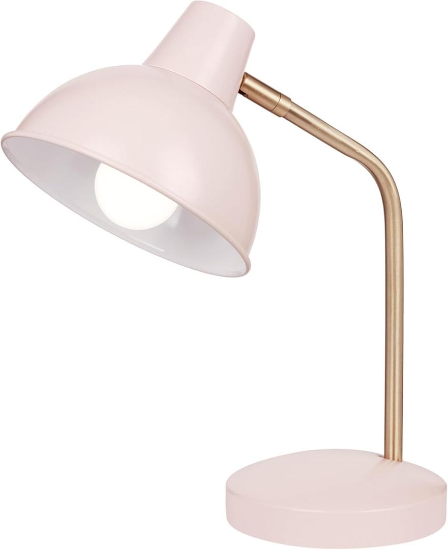 GLOBE Electric 67339 16 Inch Pink Desk Lamp with Gold Arm, in-Line On/Off Switch, Reading Light, Ideal for Bedroom, Dorm and Office (Matte Rose, Robin)