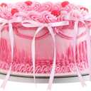 Riceshoot 6 Pcs Pink Bow Ribbon and Pearl Cake Topper, 5x7 Vintage Cupcake Decorating for Coquette Themed Party, Bridal Party Decoration, Birthday Valentine Candle Accessory, Engagement Dessert Decor