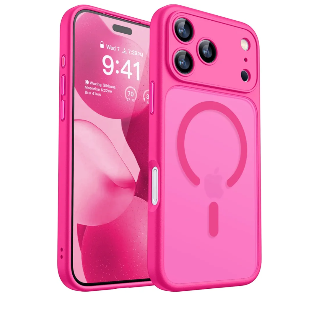 CANSHN Magnetic Compatible with iPhone 17 Pro Max Case, Upgraded [Full Camera Protection] [Compatible with Magsafe] [Translucent Matte] Shockproof Protective Phone Cover 6.9 Inch - Hot Pink