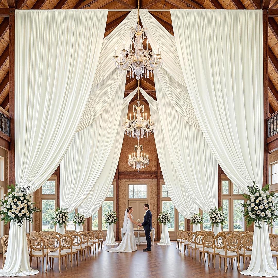 50x16 ft Ivory Backdrop Curtains for Wedding Parties, Birthdays and Photos | 10 Panels 5x16 ft, Wrinkle-Free Polyester Drapes, Washable, Ironable, 4 in Rod Pocket for Baby Showers and Graduations