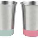 Elk and Friends Stainless Steel Kids + Toddler Drinking Cups | 12oz Tumblers with Colored Base | Durable + Stackable | Travel, Camping + Outdoors | Dishwasher Safe | 4 Pack (Sage/Blush/Lilac/MistyBlue)
