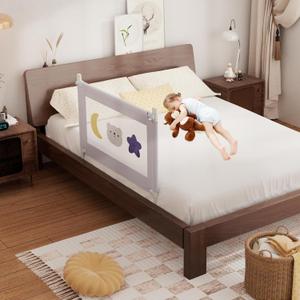 omzer Bed Rail for Toddlers - Toddler Bed Rails with Double Child Lock - Bed Rail for Baby Kids with Pattern - Height Adjustment Guard Rails for Twin Size Bed - 1 Pack, 39