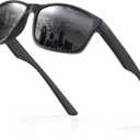 Polarized Sunglasses for Men Womens, Mens Sunglasses UV Protection, Black Square Sun Glasses Driving Fishing Golf (A01- Matte Black/Gray Lens)