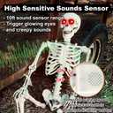 Halloween Skeleton Decorations - 5.5FT Life Size Skeleton Decoration Realistic Pose-n-Stay Human Skeleton with LED Glowing Eyes - Sound Sensor Hanging Props Creepy Sound for Halloween Decorations