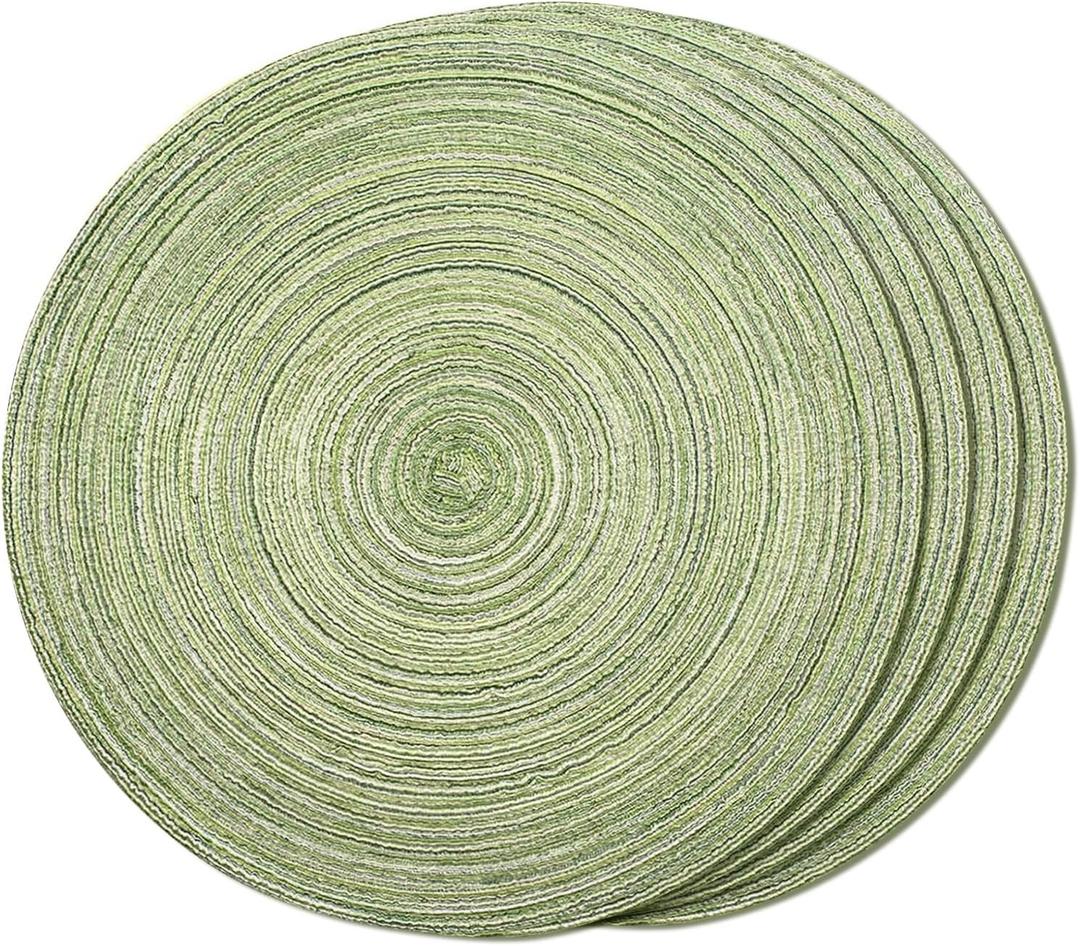 FunWheat Round Braided Placemats Set of 4 Place mats for Dining Tables Woven Heat Resistant Table Mats 15 inch (E Light Green, 4pcs)