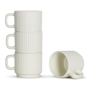 SHOWFULL Stackable Coffee Mugs Set of 4, 7 OZ Espresso Ceramics Cups for Latte Cappuccino Cocoa with Handle, Beige