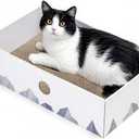 Cat Scratcher Box with Heavy-Duty Double-Sided Cardboard Pad, Cardboard Lounger, Interactive Hole Design, Cat Bed for Indoor Cats, White, Large (L-1 Pack)