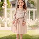UNICOMIDEA 1-6T Toddler Velvet Dress Little Girls Tutu Tulle Crewneck Long Sleeve Holiday Party Fashion Dresses
