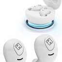 iHome Wireless Earbuds with Charging Case, Water Resistant Bluetooth Earphones with Microphone and Touch Control, White