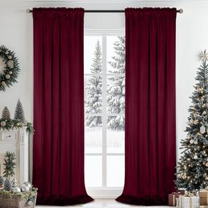 SimpleHome Red Velvet Curtains 96 Inches for Living Room,Rod Pocket Luxury Blackout Velvet Curtains Thermal Insulated 2 Panels Room Darkening Drapes,W40 x L96