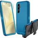 for Samsung Galaxy S24 FE 5G Case, S24 FE Heavy Duty case, [Belt Clip Holster] [Glass Screen Protector] [Military Grade Protective ] [Shockproof] [Dropproof] [Dust-Proof] (Lake Blue)