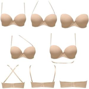 Plusexy Women's Push Up Strapless Bra Thick Padded Underwire Convertible Multiway Bras, Size 38D