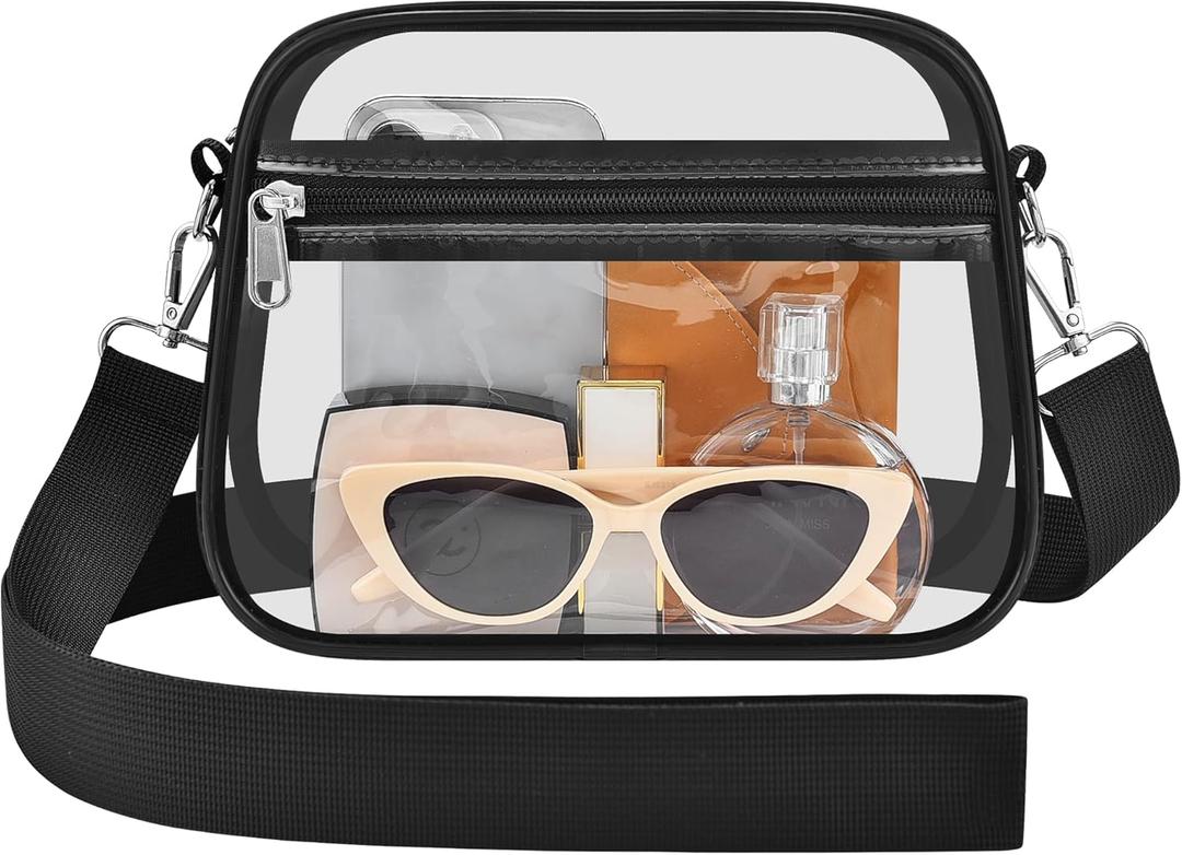 Clear Bag for Stadium Events Mini Small Clear Purse for Women & Men's Shoulder Bag for Concert Sport Game Day | Stadium Approved, Under Size 12x12x6, for Stadium Events (Black)