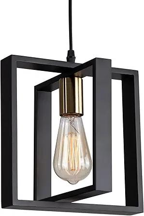 Light Fixture,Kitchen Island Hanging Lamp with Cord, Black+Gold Finish, Wood Frame Chandelier for Hallway Entryway Closet Bedroom,9.5 Inch,E26.