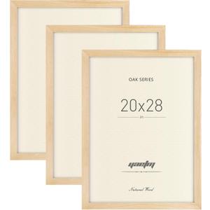 Yaetm 20x28 Picture Frame Set of 3, Natural Solid Oak Wood 20x28 Poster Frame, Wide Molding, Wall Mount (3 pack, Oak)