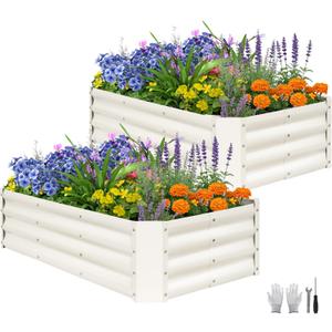 ZORMY 2 Pcs 4x2x1ft Galvanized Raised Garden Bed Outdoor, Metal Planter Boxes with Easy Assembly, Planter Raised Beds for Gardening, Flower, Plants, Vegetable, Herb - White