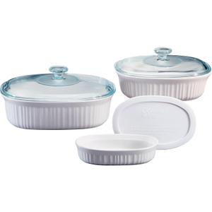 CorningWare Ceramic Bakeware Set with Lids Chip and Crack Resistant Stoneware Baking Dish, Microwave, Dishwasher, Oven, Freezer and Fridge Safe, 6-Piece French White