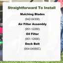 42" Deck Mower Tune Up Kit Compatible with Troy-Bilt TB42/Bronco/Pony 42 Craftsman T1000/T1200/LT1500 Huskee LT4200 942-04308 954-04060C 951-12260 with Blades, Belt,Air Filter,Oil Filter