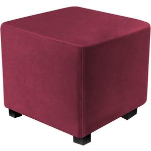 DUJUIKE Ottoman Covers Slipcover Square Ottoman Covers Protector for Footrest Foot Stool Furniture Stretch Comfortable Velvet with Elastic Bottom(Size S/Length&Width:13-18"/Height:15-18",Burgundy Red)