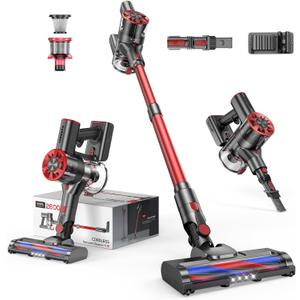 Comvtu Cordless Vacuum Cleaner for Home, 80,000PRM Powerful 4 in 1 Lightweight Stick Vacuum with 2 Adjustable Suctions, Max 40 Mins Runtime, 2600mAh Rechargeable Vacuum Cleaners (Rave Red)