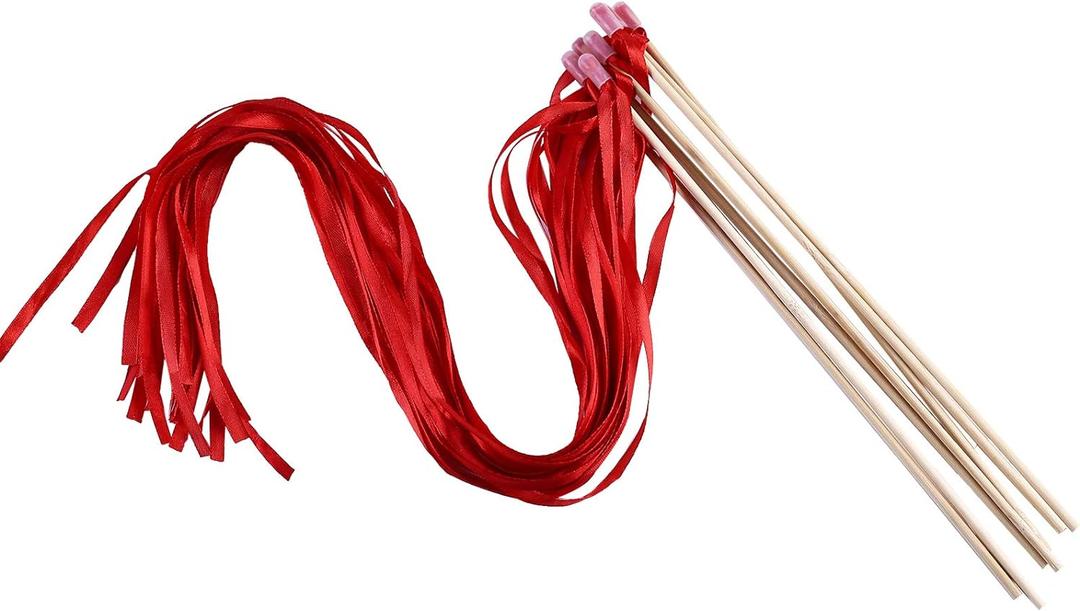 Ribbon Stick Wands Streamers for Wedding Party Favor (Red-30PCS)