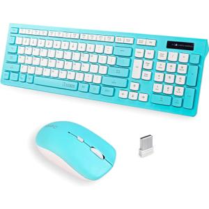 Wireless Keyboard and Mouse Combo, Full-Sized Wireless Keyboard and Adjustable DPI Mouse, Wireless Keyboard and Mouse (Tiffany Blue)
