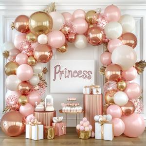 Rose Gold Pink Balloon Arch Kit, Double Stuffed Pearl White Rose Gold Metallic Light Pastel Pink Balloons Garland Kit for Birthday Bridal Shower Wedding Party Decorations