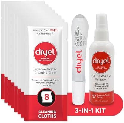 Dryel At-Home Dry Cleaner Starter Kit with Wrinkle Release Spray, New and Improved, Gentle Laundry Care for Special Fabrics and Dry-Clean-Only Clothes, 6 Loads with On-the-Go Stain Remover