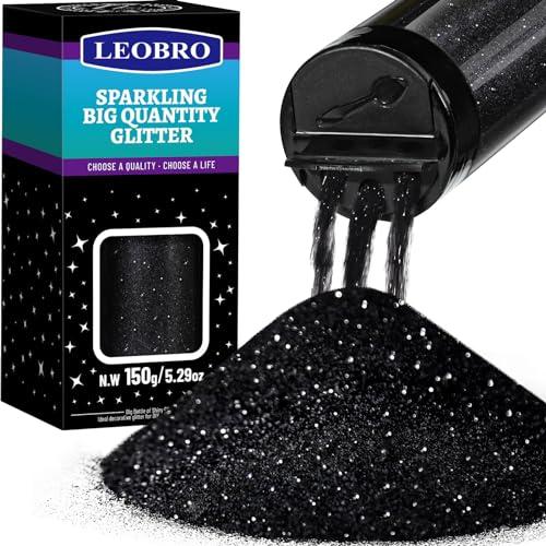 LEOBRO Black Glitter, 150g/5.29oz Black Fine Glitter for Crafts, Resin, DIY Arts and Crafts, Halloween Decorations, 0.2MM