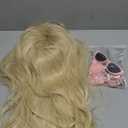 morvally Long Blonde Wig with Bangs for Women Wavy Synthetic Hair Wigs Cosplay Costume Halloween Party Daily Wear Including Shell Necklace Bracelets Earrings Sunglasses and Bow Hair Clip