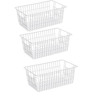 Slideep Freezer Baskets Storage Basket Organizers, Deep Wire Farmhouse Bins Container with Handles for Kitchen, Pantry, Cabinet, Car, Bathroom Pearl White, 4 Pack (9.5x15.75x7in)