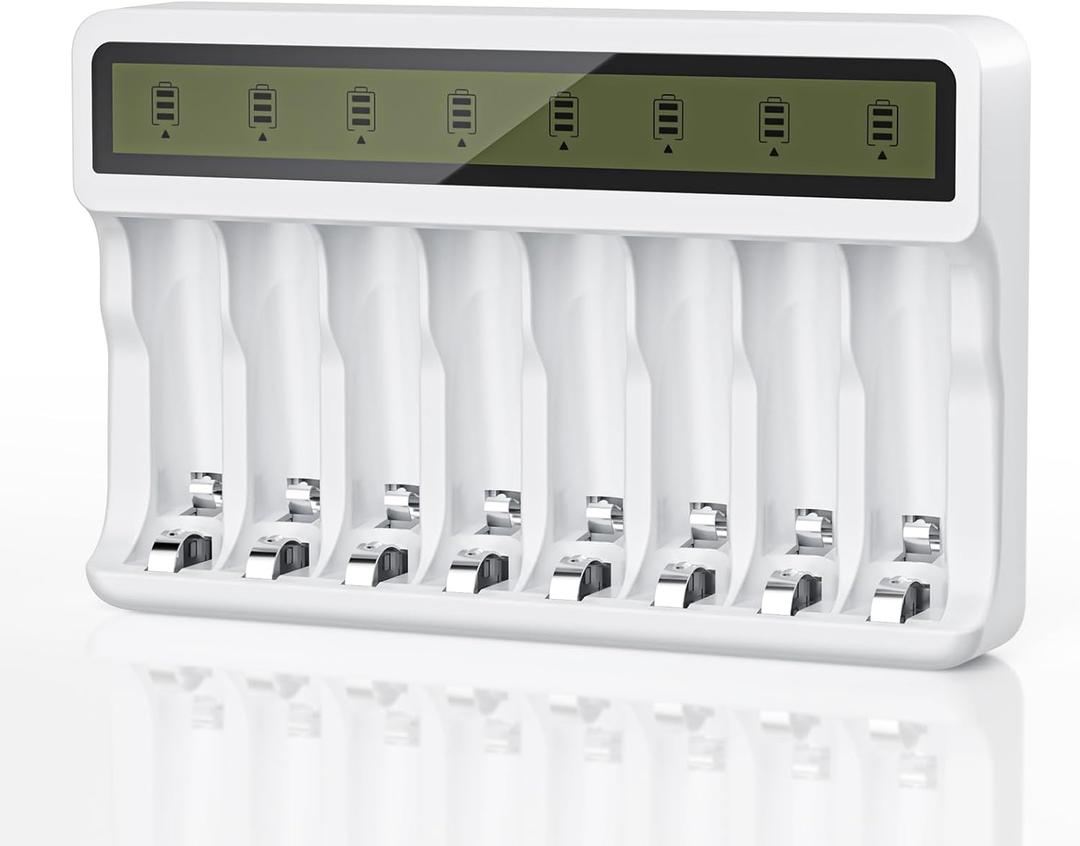 8-Slot AA AAA Battery Charger, Smart LCD Display & Fast Charging for NiMH/NiCd (Micro USB Powered)