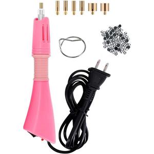 Hotfix Rhinestone Applicator Kit wiht Rhinestones,Professional Iron-on Setter Tool,7-in-1 Hot Fix Wand Crystal Gem Rhinestone Hot fix Kit Tool (Pink)