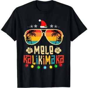 Mele Kalikimaka Christmas Hawaiian Apparel, Santa Women Men T-Shirt, XL