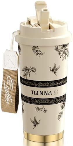 [2-IN-1 LID] Travel Mug,Coffe mug,Coffe cup,Ceramic coating Lined,316 Stainless Steel,BPA Free,Vacuum Insulated Tumbler for Water, Iced Tea or Coffee, Smoothie and More (Peony-White, 18 Onuces)