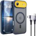 PinLiSheng 4 in 1 Magnetic for iPhone Air Case [with 1X Screen Protector, Braided Cable, Removable Lens Case] [Mil-Grade Drop Protection] Shockproof Slim Translucent Matte Protective Phone Case, Blue