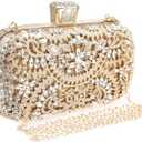 Womens Sparkly Rhinestone Crystal Clutch Bag Glitter Sequin Bridal Purse Evening Handbag for Wedding Party Prom (Full Gold)