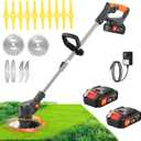 Electric Weed Wacker 21V String Trimmer with 2 Li-ion Battery 1 Charger and 16 Cutting Blades Weed Wacker for Lawn Yard Garden Bush Trimming & Pruning (Black)
