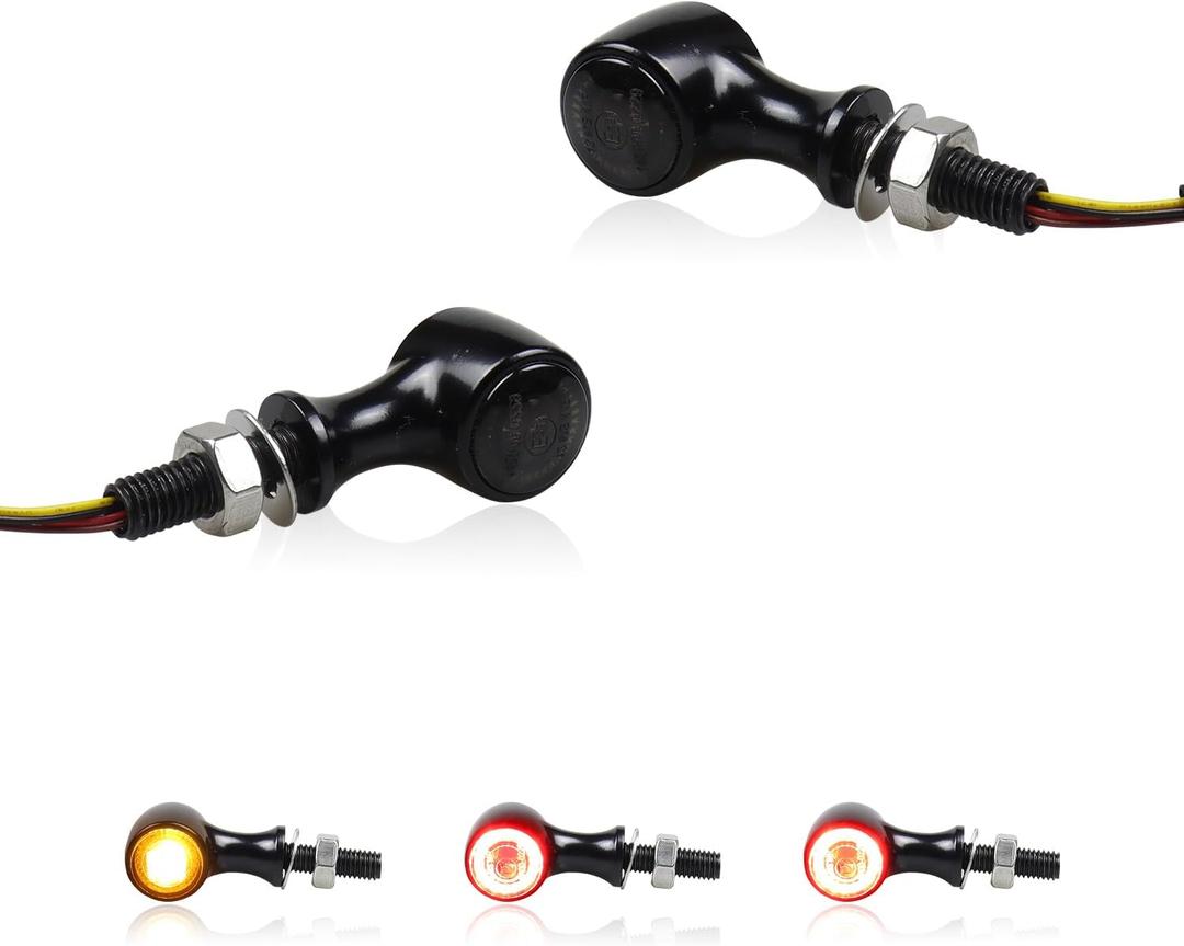 Universal Mini Rear LED Turn Signals 12V Motorcycle LED Tail Lights Red Brake Taillights Compatible with Honda Grom Suzuki Yamaha VStar Triumph Kawasaki Harley Sportster Chopper Bob (Black)