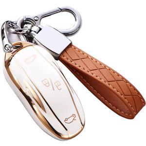 for Tesla Model X Key Fob Cover with Keychain, Full Cover Protection Key Fob Case Premium Soft TPU Smart Remote Key Holder (Ivory) for Tesla Model X Key Fob Cover with Keychain, Full Cover Protection Key Fob Case Premium Soft TPU Smart Remote Key Holder (Ivory)