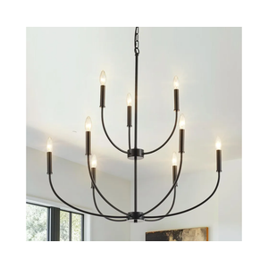 9-Light Black Chandelier for Entryway, Modern Farmhouse Dining Room Light Fixture, Industrial Candle Pendant Light for Foyer Stairway Living Room